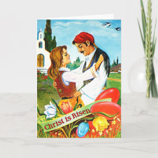 Vintage Pascha/Påsk-kort med grekiska Land-scen Helgkort