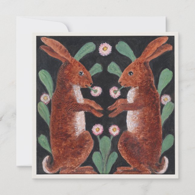 Vintage Påsk 2 Hares (1865-90) Julkort (Framsida)