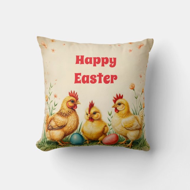 Vintage Påsk 3 Little Chicken Helgdag Collection Kudde (Framsida)