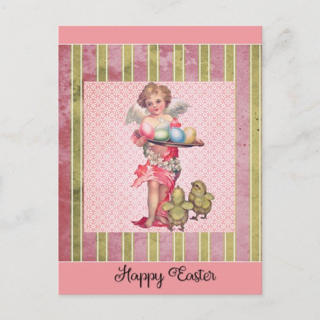 Vintage Påsk Angel Chicks Eggs Vykort (Framsida)