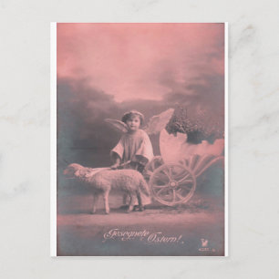 Vintage *Påsk Angel och Lamb* Helg Vykort