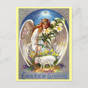 Vintage Påsk Angel och Lamb Helg Vykort