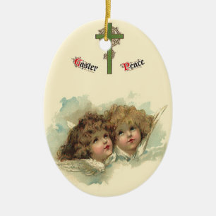 Vintage Påsk, Angelic Änglar Clouds i himlen Julgransprydnad Keramik