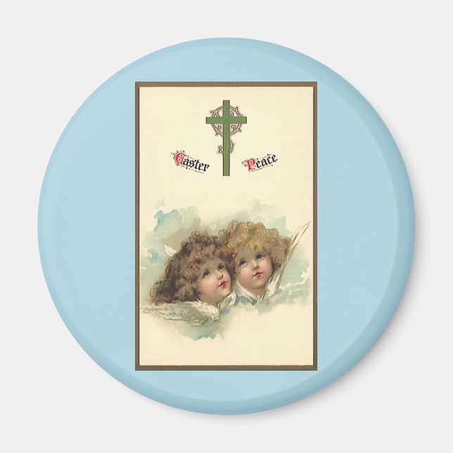 Vintage påsk, Änglalika änglar moln i himlen Magnet (Framsidan)