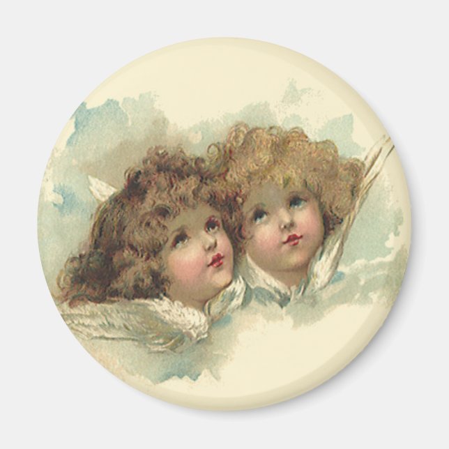 Vintage påsk, Änglalika änglar moln i himlen Magnet (Framsidan)