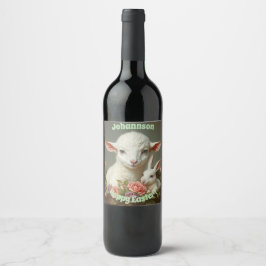 Vintage Påsk Anpassningsbar Anpassa lamm & Bunny Vinflaska Etikett