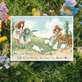 Vintage Påsk Barn och Påskhare Helgkort