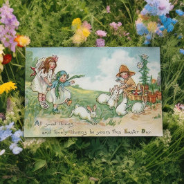Vintage Påsk Barn och Påskhare Helgkort