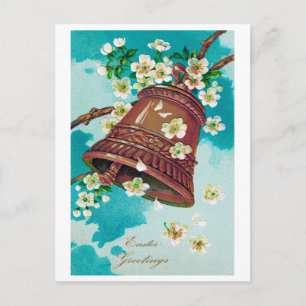 Vintage Påsk Bell och Cherry-Blommar Vykort