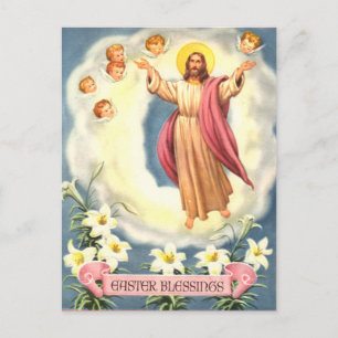 Vintage Påsk Blesings Jesus och Änglar Helg Vykort