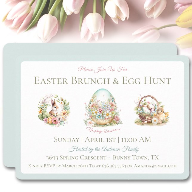 Vintage Påsk Brunch Egg Hunt Blue-inbjudan Inbjudningar (Vintage Easter Brunch Egg Hunt Blue Invitation)