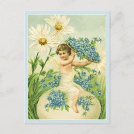 Vintage Påsk Cherub och Flowers Vykort
