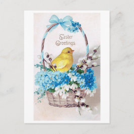 Vintage Påsk Chick Bouquet Basket Vykort