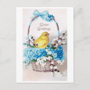 Vintage Påsk Chick Bouquet Basket Vykort