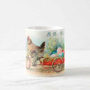 Vintage Påsk Chicken Riding a Bicycle Påskägg Kaffemugg
