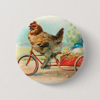 Vintage Påsk Chicken Riding a Bicycle Påskägg Knapp