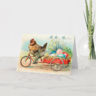 Vintage Påsk Chicken Riding a Bicycle Påskägg Kort