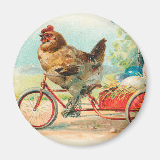 Vintage Påsk Chicken Riding a Bicycle Påskägg Magnet