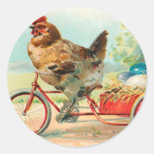 Vintage Påsk Chicken Riding a Bicycle Påskägg Runt Klistermärke
