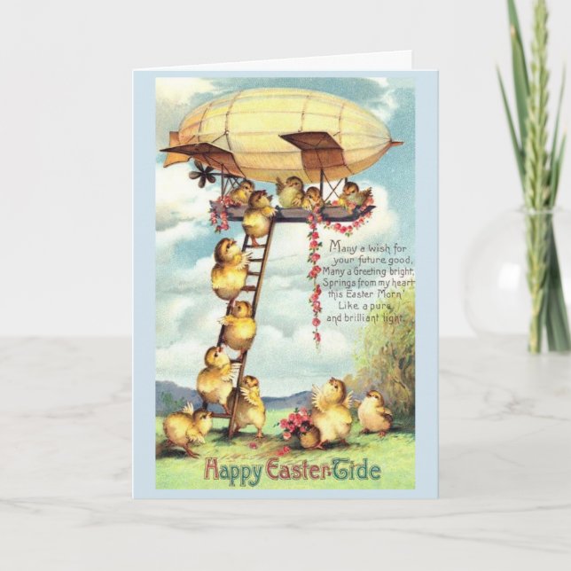 Vintage Påsk Chicks Board a Blimp Helgkort (Framsida)