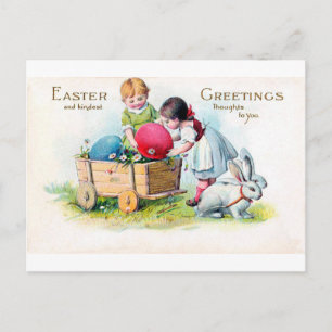 Vintage Påsk Child Bunny Egg Vykort