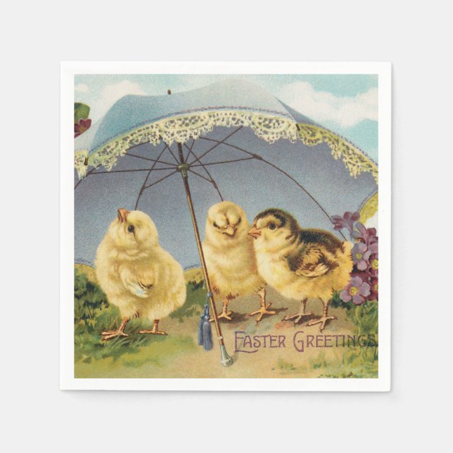 Vintage Påsk Cute-Chickar under parasol Pappersservett (Framsidan)