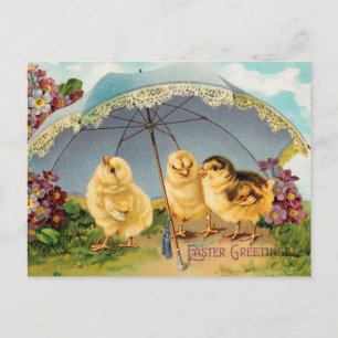 Vintage Påsk Cute-Chickar under parasol Vykort