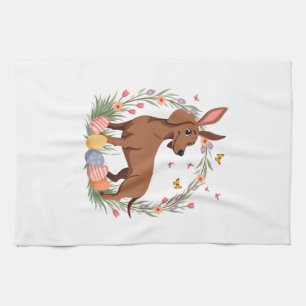 Vintage Påsk Dackel Kanin Hund med Blommig Ägg Kökshandduk