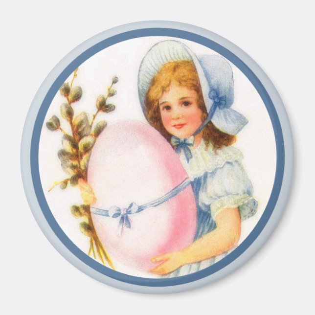 Vintage Påsk flicka med Bonnet och ägg Magnet (Framsidan)