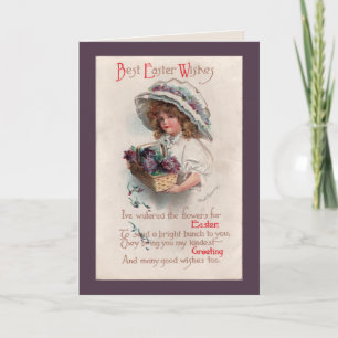 Vintage Påsk Girl in Bonnet Greeting Card Helgkort