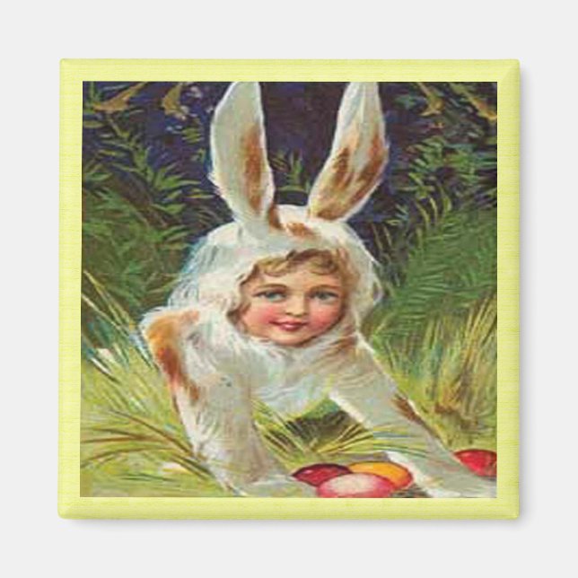 Vintage Påsk Girl in Bunny Costume, ZSSG Magnet (Framsidan)