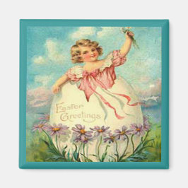 Vintage Påsk Girl in Egg on Lila blommor, ZSSG Magnet