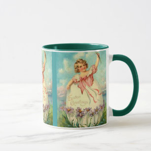 Vintage Påsk Girl in Egg on Lila blommor, ZSSG Mugg