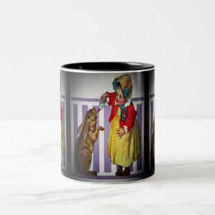 Vintage Påsk Girl Matar kanin ZSSG Två-Tonad Mugg