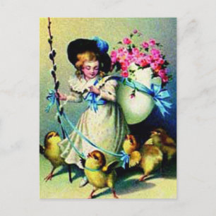 Vintage Påsk Girl och Baby Chickar Helg Vykort