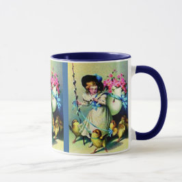 Vintage Påsk Girl och Baby Chickar Mugg