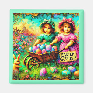 VINTAGE PÅSK GIRLS ~ Påskägg ~ Magnet