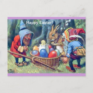 Vintage Påsk Gnomes Image Cute Roligt Postcard Helg Vykort