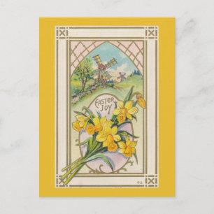 Vintage Påsk Gult Daffodils och Kvarn Helg Vykort