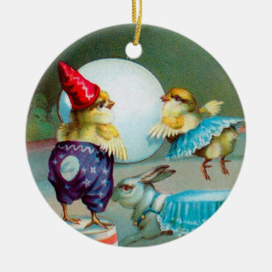 Vintage Påsk Hälsning Önskemål Chicks Circus Julgransprydnad Keramik