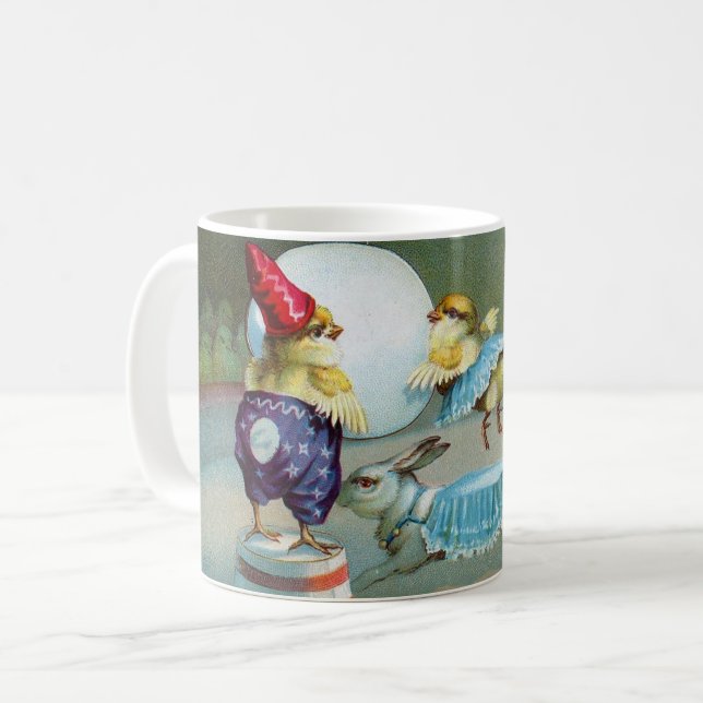 Vintage Påsk Hälsning Önskemål Chicks Circus Kaffemugg (Framsida vänster)