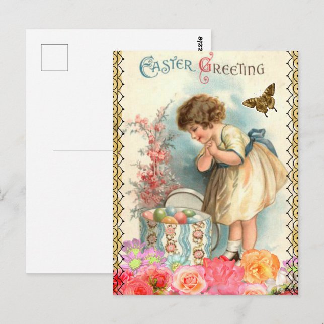 Vintage Påsk Hälsning Vykort (Fram/baksida)