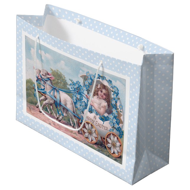 Vintage Påsk Illustration med flicka och lamm (Framsidan Vinklad)