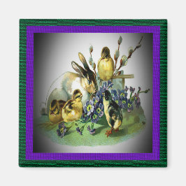 Vintage Påsk, kanin, Baby Chickar och blommor, ZSS Magnet