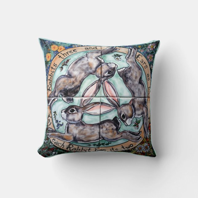 Vintage Påsk Kanin Running Hare Trio Vår Kudde (Framsida)