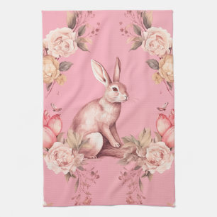 vintage påsk kaninens rosa blommigt kökshandduk
