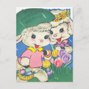 Vintage Påsk Lambs Vykort