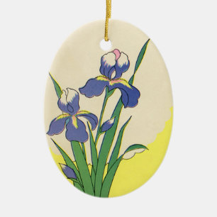 Vintage påsk, lila trädgårdsirisblommor julgransprydnad keramik