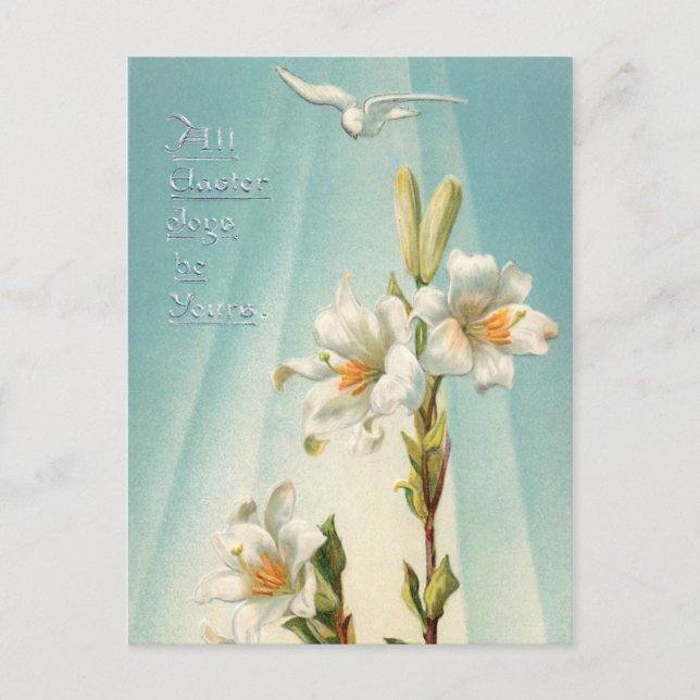 Vintage Påsk Lilies and Dove Helg Vykort (Framsida)