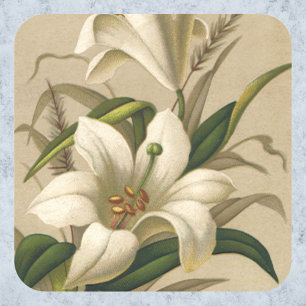 Vintage Påsk Lilies, Victorian Flowers i Bloom Fyrkantigt Klistermärke